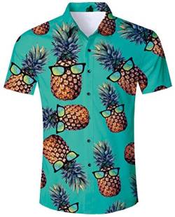 ALISISTER Hawaiihemd Herren Button Down Kurzärmliges Ananas Hemd Muster Funky Hawaii Shirts Beiläufig Strand Aloha Party Urlaub Hemden Regular Slim Fit XL von ALISISTER