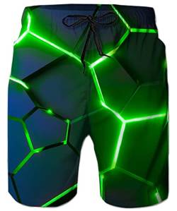 ALISISTER Herren Badehose 3D Lustige Geometrie Gedruckt Elastische Taille Hawaii Holiday Beach Board Surfen Badeshorts für Herren Mit Taschen L von ALISISTER