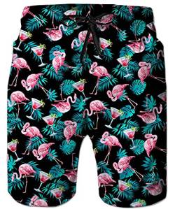 ALISISTER Herren Badeshorts Lustig 3D Flamingo Drucke Badehose Knielang Sommer Hawaii Beach Board Shorts Mit Netzfutter Swim Trunks XL von ALISISTER