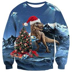 ALISISTER Herren Hässliche Weihnachtspullover Lustig Galaxis Dinosaurier Gedruckt Ugly Christmas Sweater Lässig Sport Party Weihnachten Pullover Sweatshirt Jumpers S von ALISISTER