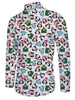 ALISISTER Herren Weihnachtshemd Lustig 3D Pinguin Gedruckt Xmas Hemden Langarm Button Down Festival Party Christmas Shirt Regelmäßige Hemd Slim Fit M von ALISISTER