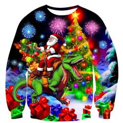ALISISTER Herren Weihnachtspullover 3D Neuheit Weihnachtsmann Dinosaurier Grafik Ugly Christmas Sweater Crewneck Casual Sport Party Weihnachten Pullover Sweatshirt M von ALISISTER
