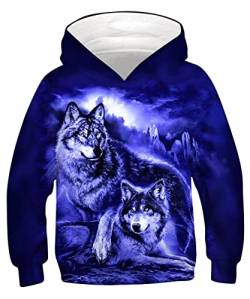 ALISISTER Jungen Mädchen Hoodie Kinder 3D Coole Galaxis Wolf Design Kapuzenpullover Pullover Sweatshirt Mit Taschen Kind Langarm Pulli Tops (XL=14-16 Jahre) von ALISISTER