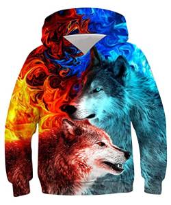 ALISISTER Kapuzenpullover Jungen Mädchen 3D Galaxis Wolf Hoodie Kinder Langarm Sweatshirt Casual Shirts Für Frühling Herbst (L=11-13 Jahre) von ALISISTER