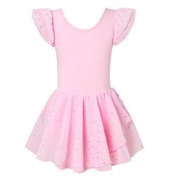 ALISISTER Kinder Ballettkleidung Mädchen Ballettkleid Baumwolle Ballettanzug Kurzarm Ballett Trikot Tanzkleid Ballettbody mit Chiffon Tütü 4-5 Jahre von ALISISTER