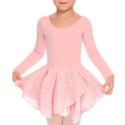 ALISISTER Kinder Rosa Ballettkleidung Mädchen Ballettkleid Langarm Balletttrikot Ballettanzug Tanzkleid Tanzbody aus Baumwolle mit Chiffon Rock Tütü 3-4Jahre von ALISISTER