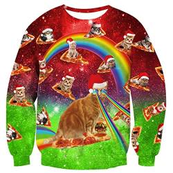 ALISISTER Lustig Weihnachtspullover 3D Bunte Weihnachtskatzen Grafik Ugly Christmas Sweater Herren Langarm Festival Pullover Sweatshirt L von ALISISTER