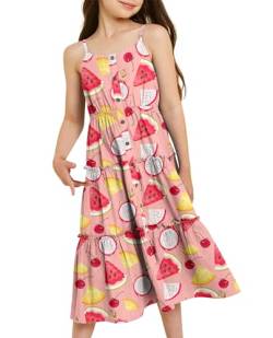 ALISISTER Mädchen Ärmellose Kleider Wassermelone Print Spaghetti Strap Sommer Strand Sundress mit Knopf für Beach Party 11-12 Jahre von ALISISTER