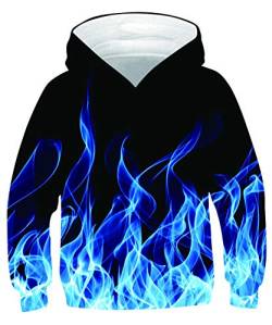 ALISISTER Teen Jungen Mädchen 3D Blaues Rauchen Hoodies Kapuzenpullover Kinder Personalisiert Langarm Hooded Pullover Sweatshirt mit Taschen (XL=14-16 Jahre) von ALISISTER