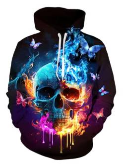 ALISISTER Unisex 3D Druck Hoodies Kapuzenpullover Furchtbar Schädel Pullover Hoody Sweatshirt Langarm Halloween Party Kapuzenjacken mit Fleece-Innenseite L von ALISISTER