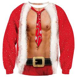 ALISISTER Unisex Hässliche Weihnachtspullover 3D Funky Muscle Drucken Ugly Christmas Sweater Gefälschte Zwei Stücke Langarm Weihnachts Pullover Sweatshirt für Xmas Festival Party 3XL von ALISISTER