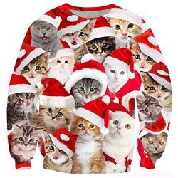 ALISISTER Unisex Hässliche Weihnachtspullover Funny Katze Elf Muster Xmas Pullover Sweatshirt Sweater Herbst Winter Rundhals Kleidung Top L von ALISISTER