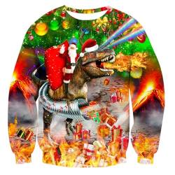 ALISISTER Unisex Hässliche Weihnachtspullover Jumper 3D Dinosaurier Grafikdruck Ugly Christmas Sweater Langarm Rundhalsausschnitt Xmas Pullover Sweatshirt XL von ALISISTER