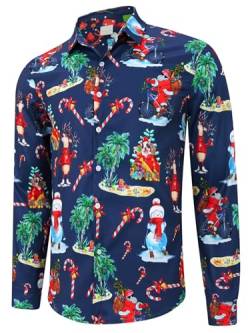ALISISTER Weihnachtshemd Herren Button Down Xmas Hemd Langarm Männer 3D Santa Schneemann Rentiere Lässige Beach Party Regular Slim Fit Shirts XL von ALISISTER