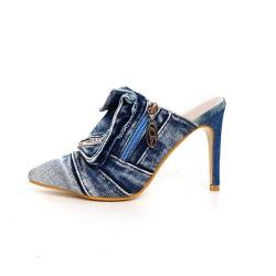 Damen-Jeans-Sandalen mit hohem Absatz, geschlossene, spitze Zehen-Pumps, Slip-on-Stiletto-Sandalen mit hohem Absatz und Vintage-Reißverschluss (Size : 40 EU) von ALISSE