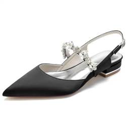 Damen-Slingback-Pumps, modische Sandalen mit eckigem Absatz, geschlossene spitze Zehen-Pumpschuhe, elegante Strass-Dekoration, Büro-Arbeitskleid-Schuhe, Hochzeitsschuhe (Color : Black, Size : 38 EU von ALISSE