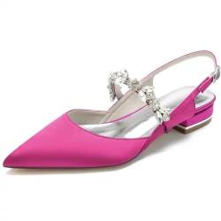 Damen-Slingback-Pumps, modische Sandalen mit eckigem Absatz, geschlossene spitze Zehen-Pumpschuhe, elegante Strass-Dekoration, Büro-Arbeitskleid-Schuhe, Hochzeitsschuhe (Color : Pink, Size : 35 EU) von ALISSE
