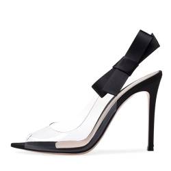 Transparente Stiletto-Sandalen für Damen, spitzer offener Zehenbereich, sexy transparente Riemchen-High-Heels, seitliche Schleife, rückenfreie Kleidschuhe für Party, Hochzeit ( Color : Black , Size : von ALISSE