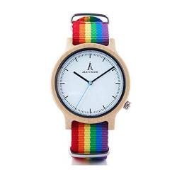 Pride Regenbogen-Holz-Armbanduhr für Damen und Herren, mit LGBT-Armband Maple von ALK Vision