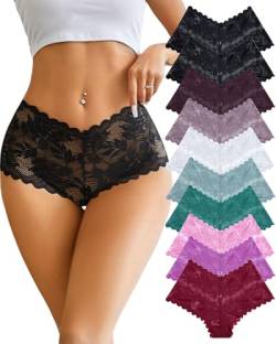 ALL OF ME 10er Pack Spitzen Unterwäsche Frauen Boxershorts Sexy Panties Unterhosen Damen Schlüpfer Bequem Hipster Dessous for Women Mehrpack S-XL von ALL OF ME