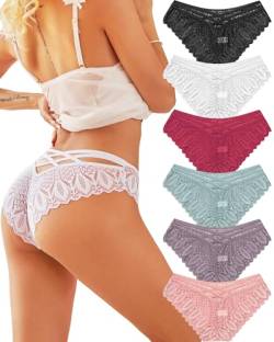 ALL OF ME 6er Pack Brazilian Slips Damen Spitze Unterhosen Sexy Unterwäsche Dessous Frauen Panties Brasilien Underwear Women Bikini Mehrpack S-XL von ALL OF ME