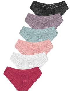 ALL OF ME 6er Pack Brazilian Slips Damen Spitze Unterhosen Sexy Unterwäsche Dessous Frauen Panties Brasilien Underwear Women Bikini Mehrpack S-XL von ALL OF ME