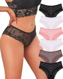 ALL OF ME 6er Pack Unterhosen Damen Spitze Sexy Unterwäsche für Frau Brazilian Slip Damen Dessous Brasilien Frauen Hipster Bequem Underwear Nahtlos Spitzen Mehrpack S-XL von ALL OF ME