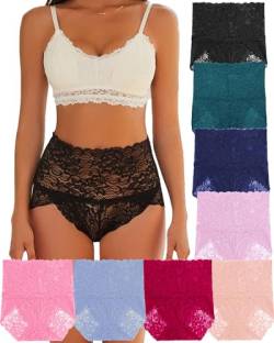 ALL OF ME 8er Pack High Waisted Slip Spitze Unterhosen Damen Hohe Taille Hipster Sexy Slips Bequem Underwear Frauen Nahtlos Spitzen Mehrpack S-XL von ALL OF ME