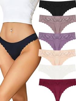 ALL OF ME String Tanga Damen Unterhosen Nahtlos Seamless Slips Spitzen Unterwäsche Frauen Hipster Set Sexy Bequem Dessous Mehrfarbig 6er Pack S-XL von ALL OF ME