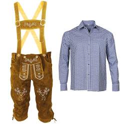 Herren Trachten Set Lederhose mit Trägern + Trachten Hemd Bayerische Oktoberfest (Hose + Hemd) BLB02 (Lederhose 50 + Hemd M) von ALL THE GOOD