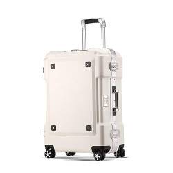 ALLC Koffer Gepäck-Trolley mit Aluminiumrahmen, Trolley-Koffer, Reisekoffer, stilvoller, einfacher Gepäck-Boarding-Koffer mit Wasserbecherhalter Koffer für Unterwegs (Color : Blanc, Size : 20inch) von ALLC