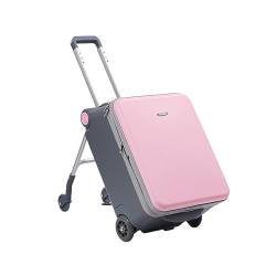 Koffer Sit and Ride Multifunktionaler Trolley-Koffer, Boarding-Reisekoffer, Faltbarer Koffer, praktisch for Ausgehen von Gepäck Koffer für Unterwegs (Color : Pink, Size : A_20INCH) von ALLC