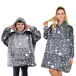 ALLEN & MATE Hoodie Blanket for Kids, Oversized Blanket Hoodie, Warm Dressing Gown, Soft Fleece Hooded Robe, Gifts for Boys Girls Teens, Grauer Stern, 4-8 Jahre von ALLEN & MATE