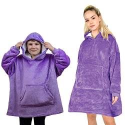 ALLEN & MATE Hoodie Decke für Kinder, Übergroße Decke Hoodie, Warmer Morgenmantel, Weicher Fleece-Kapuzenmantel, Geschenke für Jungen Mädchen Teenager, violett, 4-8 Jahre von ALLEN & MATE