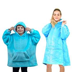 ALLEN & MATE Hoodie Decke für Kinder, Übergroße Decke Hoodie, Warmer Morgenmantel, Weiches Fleece Kapuzenbad, Geschenke für Jungen Mädchen Teens Blau von ALLEN & MATE