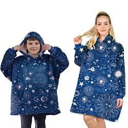 ALLEN & MATE Hoodie Decke für Kinder Erwachsene, übergroße Decke Hoodie, Warmer Morgenmantel, weicher Fleece Kapuzenmantel, Geschenke für Jungen, Mädchen, Teenager, Erwachsene (Blauer Weltraum) von ALLEN & MATE