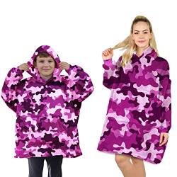 ALLEN & MATE Hoodie-Decke für Kinder und Erwachsene, übergroßer Decken-Hoodie, warmer Morgenmantel, weicher Fleece-Bademantel mit Kapuze, Geschenke, Mädchen, Teenager, Erwachsene (Pink Camo) von ALLEN & MATE