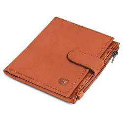 ALLEN & MATE Leder Kartenetui Slim Wallet mit Reißverschluss Münzfach, RFID Blocking Minimalistische Brieftasche Kreditkartenetui Hält bis zu 7 Karten und Geldscheine, mit Geschenkbox, M. Tan Premium von ALLEN & MATE