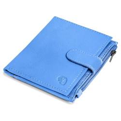 ALLEN & MATE Leder Kartenetui Slim Wallet mit Reißverschluss Münzfach, RFID Blocking Minimalistische Brieftasche Kreditkartenetui Hält bis zu 7 Karten und Geldscheine, mit Geschenkbox, Q. Blue Premium von ALLEN & MATE