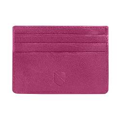 ALLEN & MATE Leder Kartenhalter Slim Wallet Minimalistische Brieftasche Kreditkartenetui für Männer Frauen (F. Pink Edition) von ALLEN & MATE