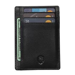 ALLEN & MATE schlanke, minimalistische RFID Schutz Brieftasche aus Leder, Kreditkartenetui für Herren & Damen (Schwarz mit Reissverschluss) von ALLEN & MATE