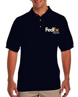 ALLNTRENDS FedEx Herren Polo-T-Shirt, bestickt, FedEx Ground Apparel, Weiß-orangefarbener Aufdruck, Mittel von ALLNTRENDS