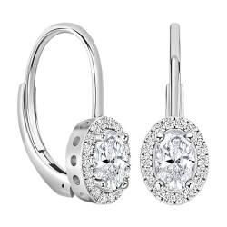 ALLORYA 925 Sterling Silber Halo Klappbügel Ohrringe für Frauen mit 1,16 ctw, oval (1,00 ct) & rund (0,16 ct) im Labor gewachsener weißer Diamant oder Zirkonia, Lever-back, Sterling Silber Im Labor von ALLORYA