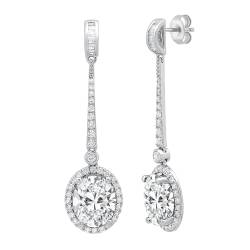 ALLORYA 925 Sterling Silber Halo baumelnde Tropfen-Ohrringe für Frauen mit 7,56 ctw, oval (6,50 CT), Baguette (0,24 Karat) und rundem (0,82 Karat) im Labor gewachsener weißer Diamant oder Zirkonia, von ALLORYA