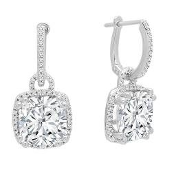 ALLORYA 925 Sterling Silber baumelnde Tropfenohrringe für Frauen mit 4,50 ctw, Kissen (4,40 ct) & runden (0,10 ct) im Labor gewachsenen weißen Diamanten oder Zirkonia, Hinged Post, Zirkonia Sterling von ALLORYA