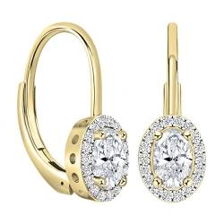 ALLORYA IGI-zertifizierte Halo-Ohrringe für Damen, 14 Karat Massivgold, mit 1,16 Karat, oval (1,00 ct) und rundem (0,16 ct), im Labor gewachsener weißer Diamant, Lever-back, Gelbgold Im Labor von ALLORYA