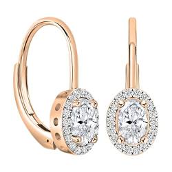 ALLORYA IGI-zertifizierte Halo-Ohrringe für Damen, 14 Karat Massivgold, mit 1,16 Karat, oval (1,00 ct) und rundem (0,16 ct), im Labor gewachsener weißer Diamant, Lever-back, Im Labor gezüchteter von ALLORYA