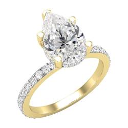 ALLORYA IGI-zertifizierter 14-karätiger Halo-Ehering für Sie mit 2,50 Karat, Birne (2,00 ct Mitte) und rundem (0,50 Karat) weißem Diamant, 5, Gelbgold Im Labor gezüchteter weißer Diamant Gelbgold, von ALLORYA