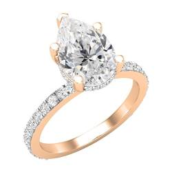 ALLORYA IGI-zertifizierter 18-karätiger Halo-Ehering für Sie mit 2,50 Karat, Birne (2,00 ct Mitte) und rundem (0,50 Karat) weißem Diamant, 6, Im Labor gezüchteter weißer Diamant 18 Karat Rotgold, von ALLORYA