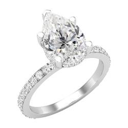 ALLORYA IGI-zertifizierter 2,50 Karat, Birne und runder weißer Diamant, Halo-Ehering für Sie, 925er Sterlingsilber, Größe 5,5 von ALLORYA